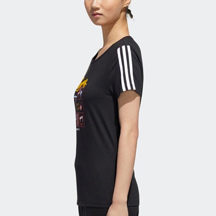 Adidas Neo Three-Stripe Pattern Print Round Neck Short Sleeve T-Shirt Women Tops Black GK1567