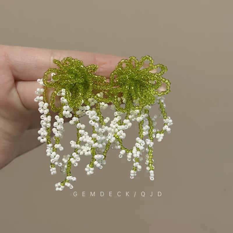 Colorful Dopamine Fabric Beaded Earrings – Women's Studs, Seaside Vacation Style, Ear Clips