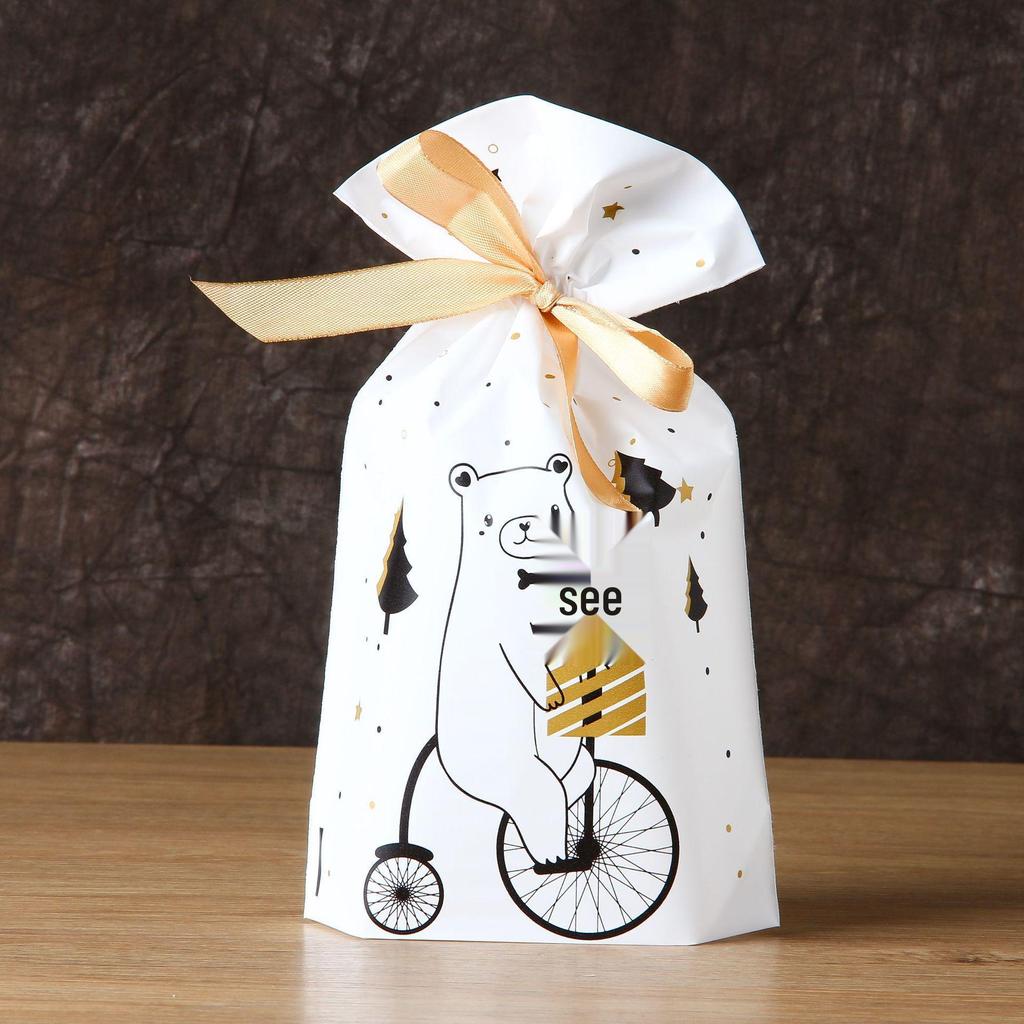 50pcs 2025 Christmas Candy and Cookie Gift Bags with Ribbon Drawstrings