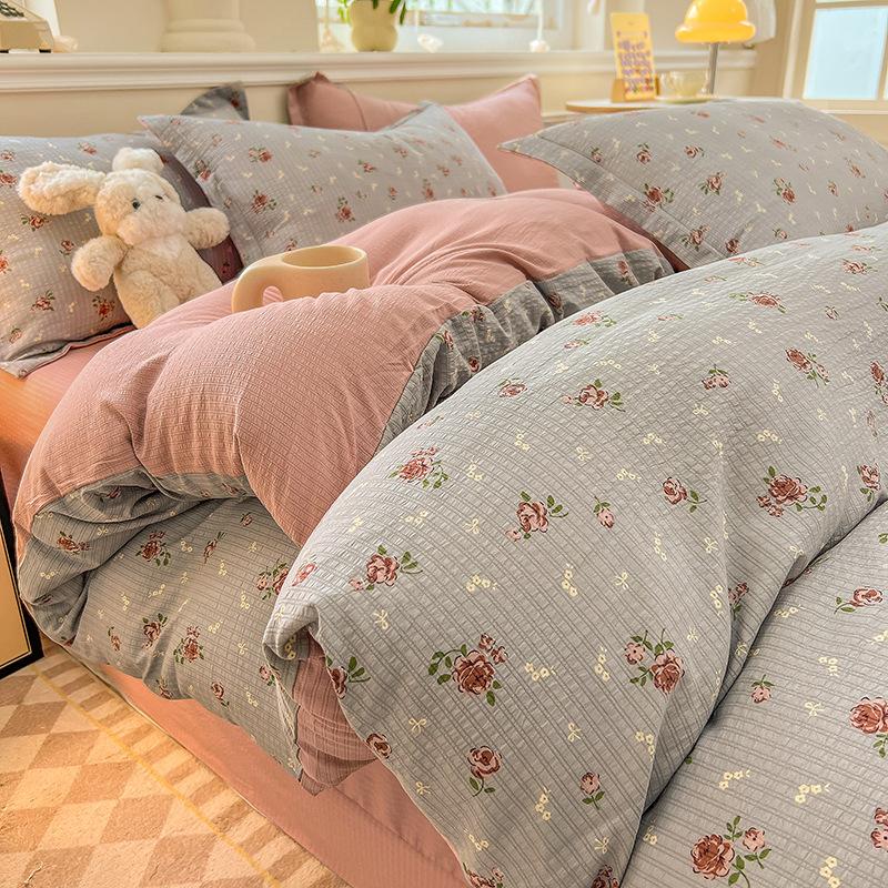 Class A maternal and infant grade, jacquard aerobic colored cotton, skin-friendly, comfortable, simple and literary 4pcs set on the bed