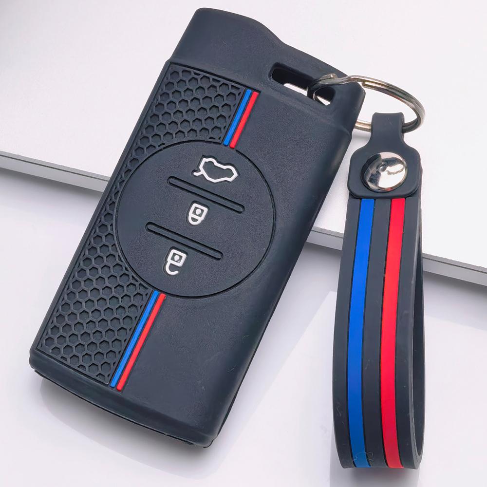 Anti Slip Car Key Protector for Chery Tiggo 2 Tiggo 3X Tiggo 4 Tiggo 5X Tiggo 7 with Keychain Honeycomb Texture Racing Stripe Car Remote Key Sleeve