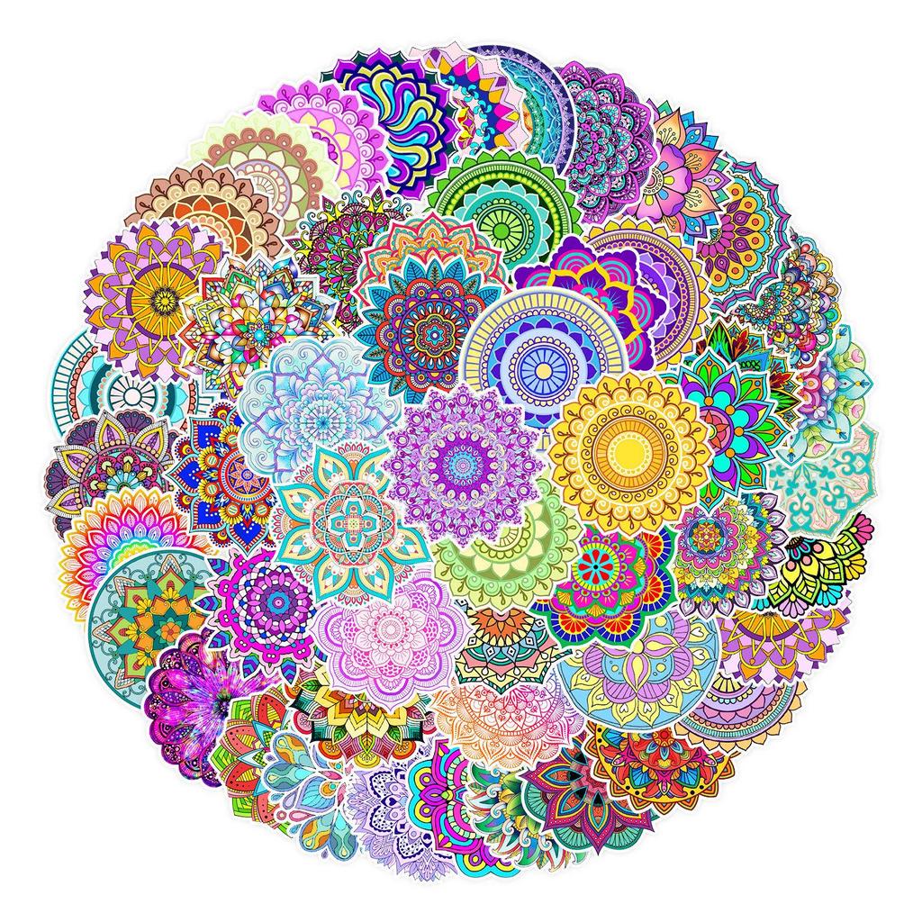50 Mandala Sticker Pack for Notebooks, Skateboards, Water Bottles, Luggage, and More