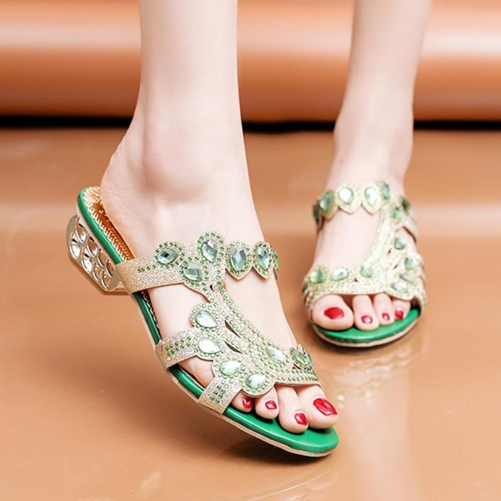 Летняя новая обувь женские сандалии со стразами шлепанцы женские туфли на толстом каблуке — фото 5
