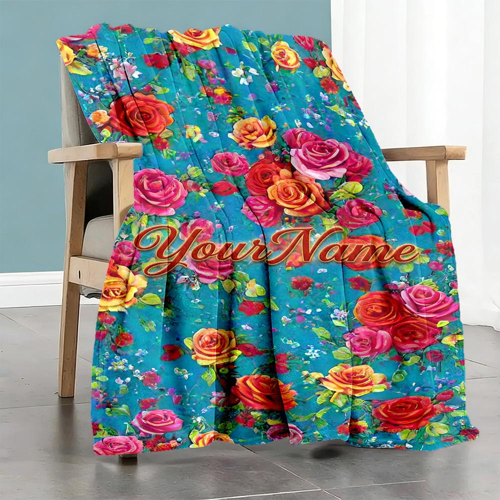 Rose Customize Your Name Blanket Throw Personalized Blanket Soft Warm Cozy Perfect for Living Room Seaside Home Decor Bed Four Seasons Multipurpose