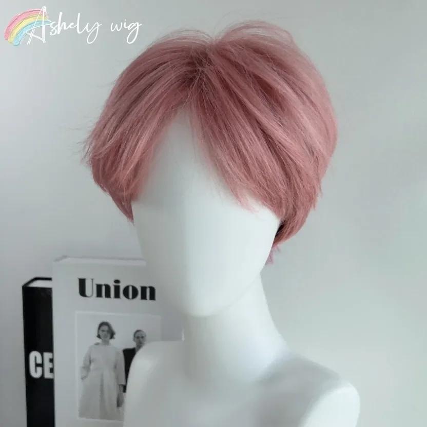 Pink Short Wig for Boy Men Cool Cosplay Blonde Black Wigs Synthetic Wig Heat Resistant Fiber Peruca Cacheada Sintetica