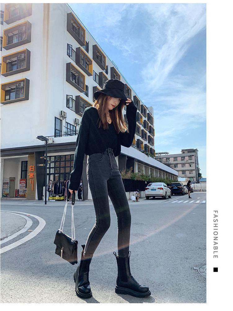 High-Waisted Women's Slim Fit Skinny Jeans - Elastic Pencil Pants for Spring, Autumn, Winter 2020