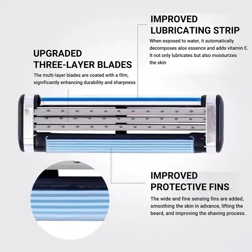 Refills Razor Blades Compatible with Gillette Mach 3 Manual Shaver, Double Lubrication Razor Blades Men 12pcs
