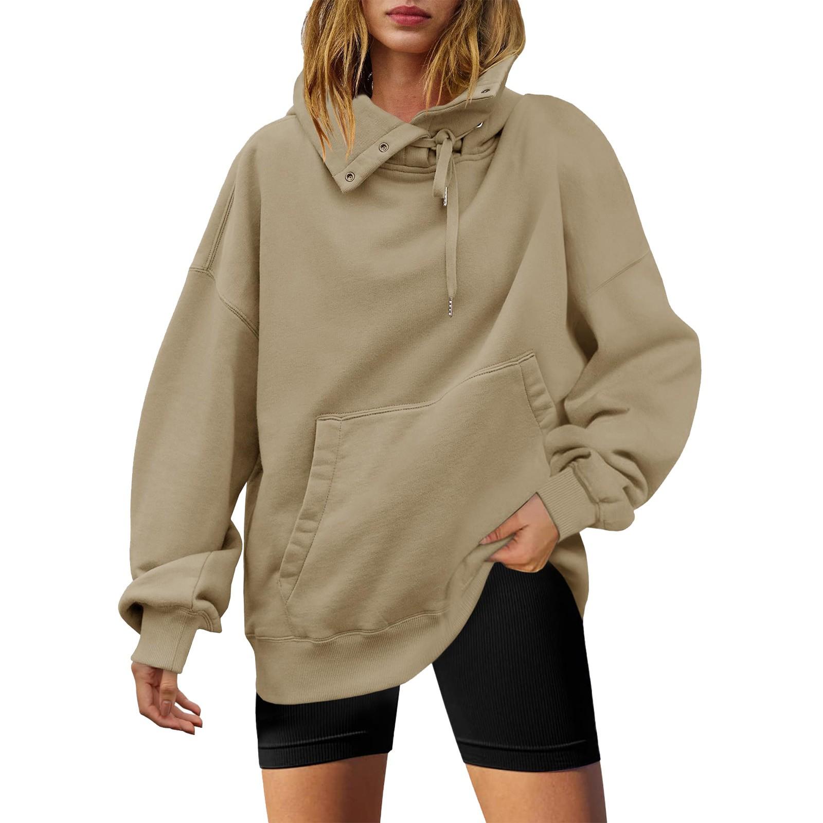 

Женские толстовки с капюшоном, свободные свитера с длинным рукавом, рубашки с круглым вырезом, осенние наряды, одежда S хаки