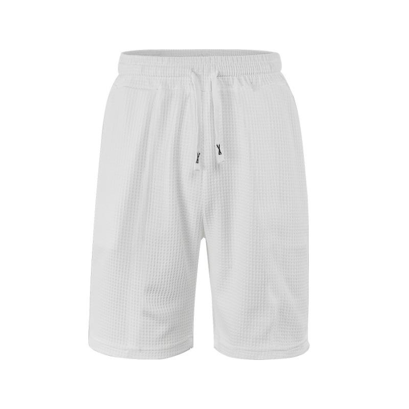 Mens Waffle Knit Elastic Waist Drawstring Casual Shorts S