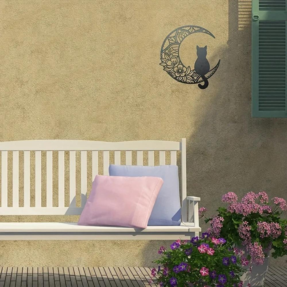 1pc Cat and Moon Metal Wall Decor - Black Cat On Moon Wall Sculpture for Cat Lovers, Stylish Home Decor