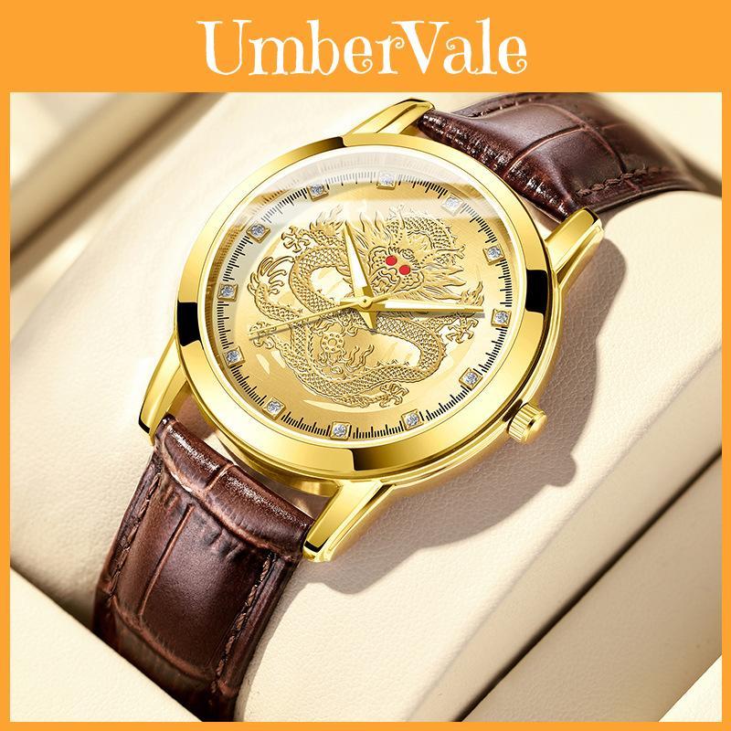 Classic Mens Quartz Watch With Leather Strap And Decorative Dial For Casual Wear