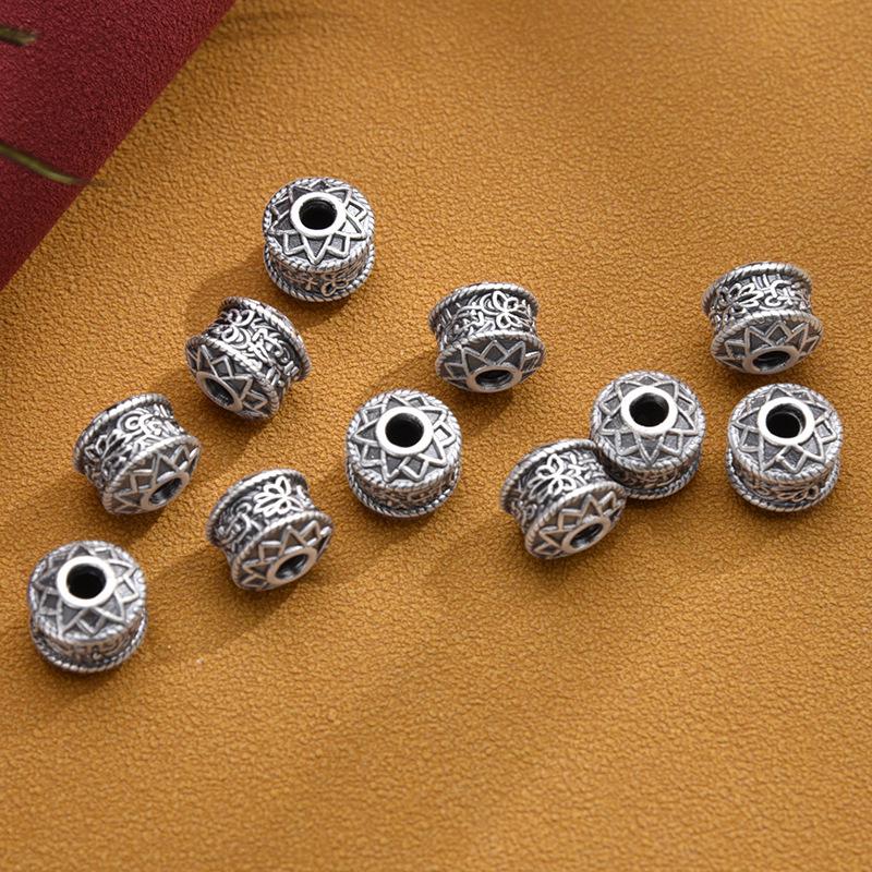 999 Lotus Cross Spacer Beads: 3D Silver Retro DIY Jewelry Weaving Beads for Handmade Bracelets