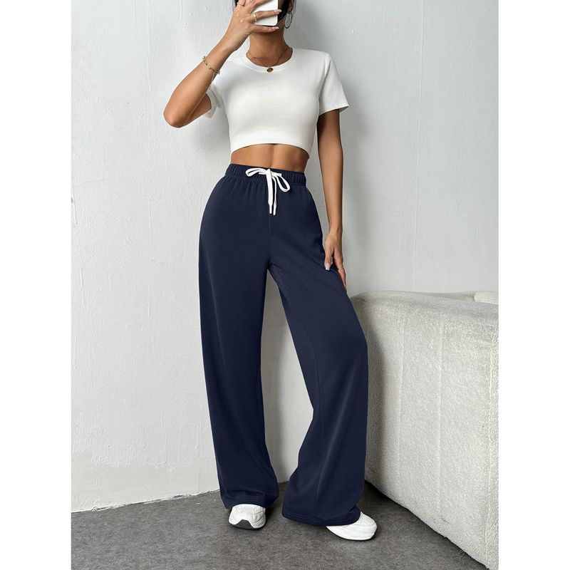 

Fitness Pants2024 Fall and Winter Women s Wide Leg Sports High Belt Pocket Loose Casual Drawstring Fitness Pants Tibetan Blue S