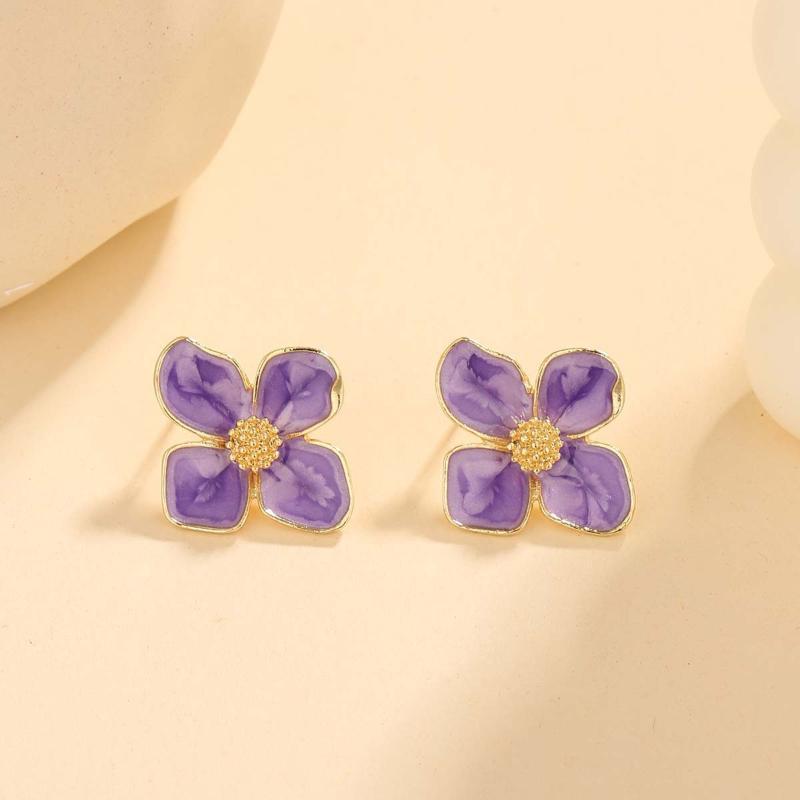 White Flower Stud Earrings Gold Trim Enamel Petals For Daily Wear Weddings Gifts