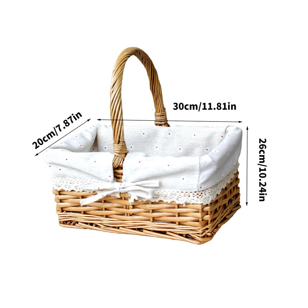 Coș de picnic din răchită cu mâner și căptușeală lavabilă pentru camping, cules de legume, Ziua Mamei, Ziua Recunoștinței, ieșiri