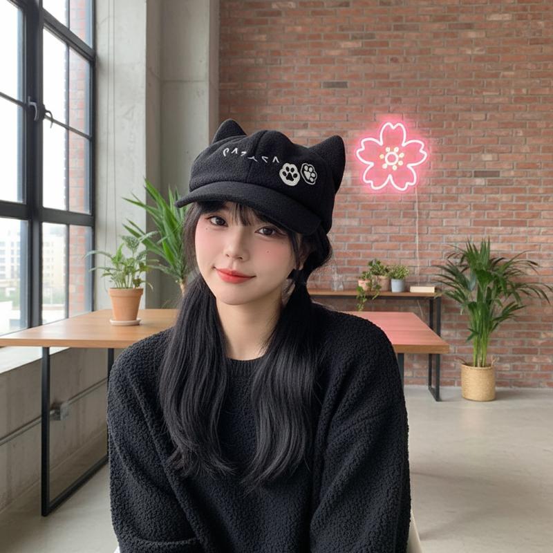 Sweet Cute Duckbill Cat Ear Baseball Cap Japanese Style Summer Outdoor Girls Sun Protection Hat for Travel