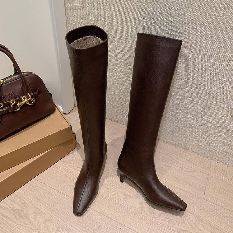 Autumn and Winter New Simple Cat's Eye and Straight Knight Boots French Pointed Temperament Women's High and Knee Long Boots