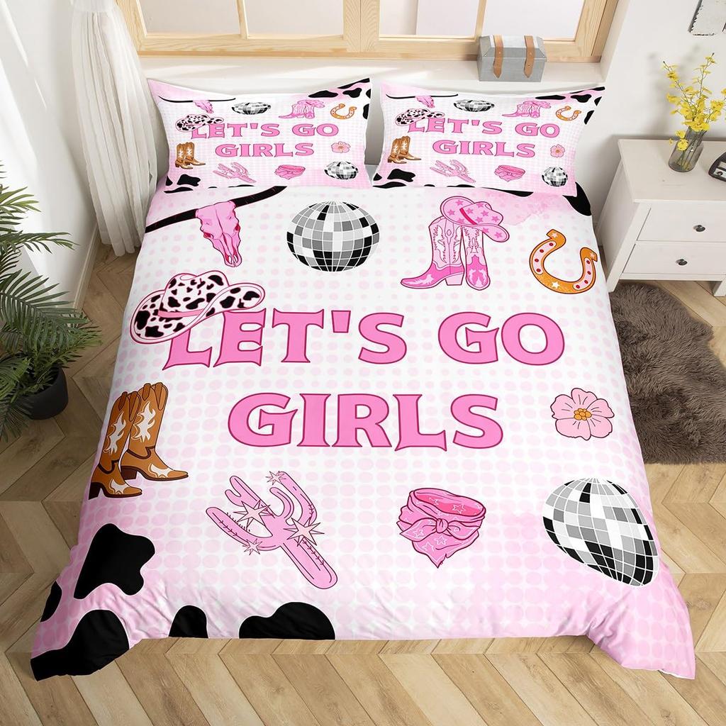 Pink Paisley Pattern Bedding Set,Cowgirl Duvet Cover For Kids Teens Boys Girls,Bohemian Comforter Cover With 2 Pillowcases 3Pcs