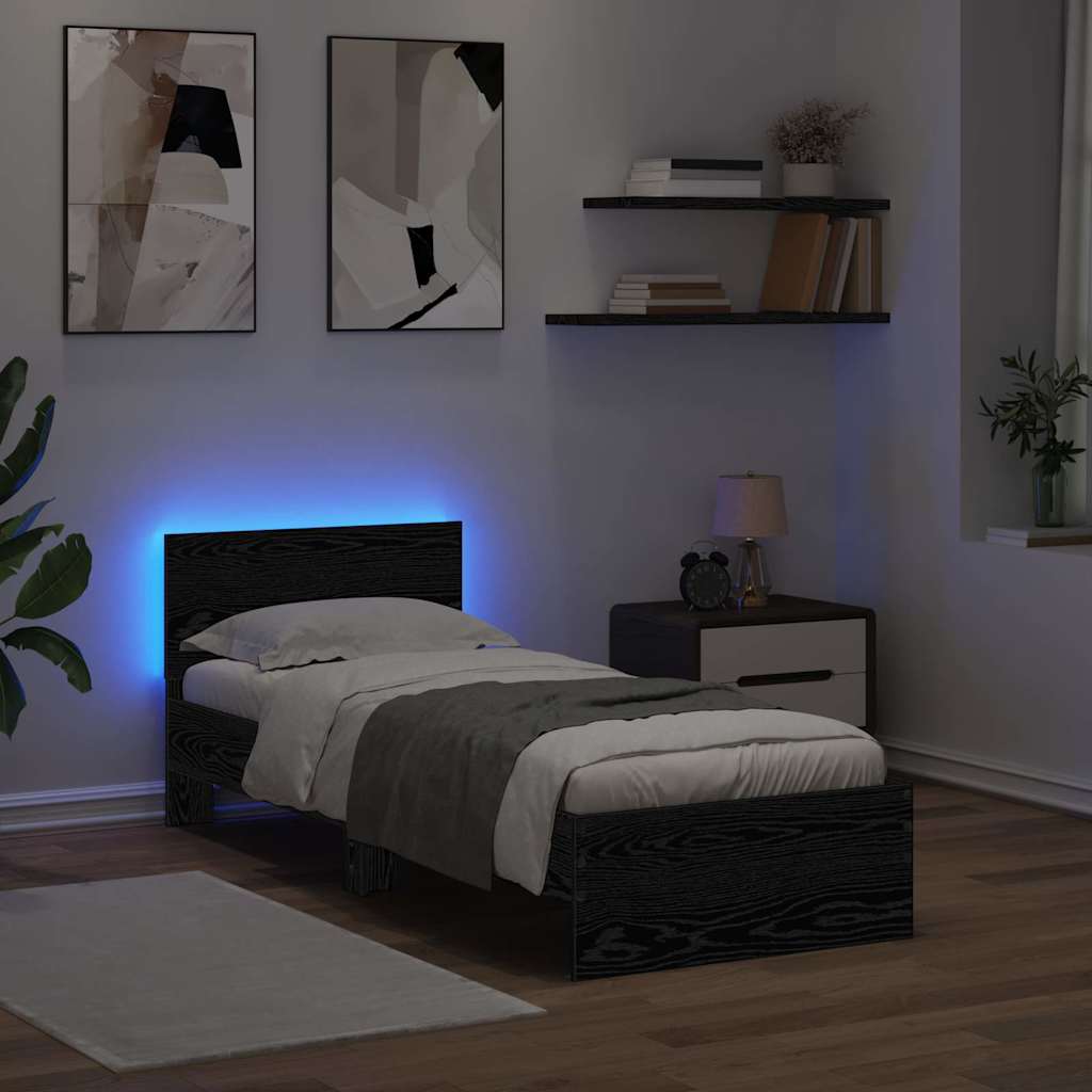 LED Bed Frame in Black Oak Effect 75 x 190 cm Wood Based Material