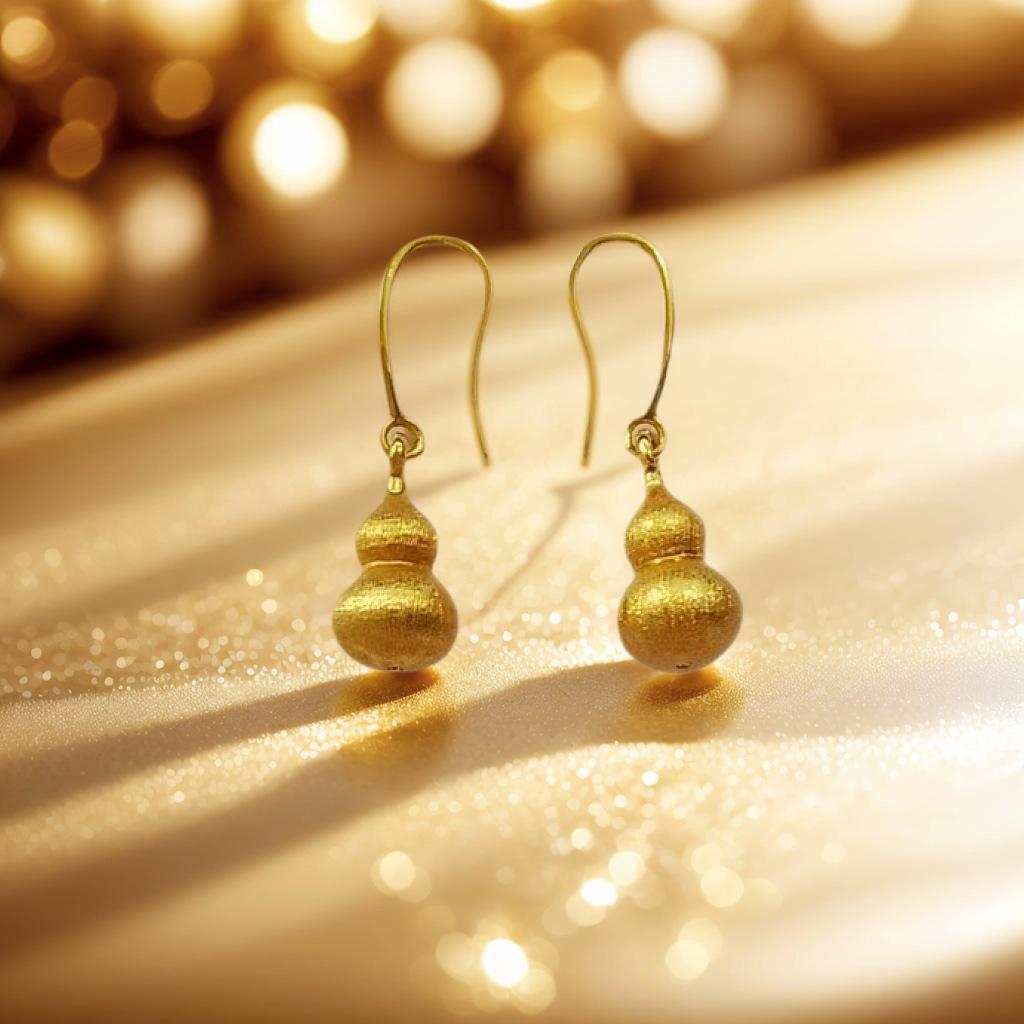 Brushed Gourd Gold-Plated Earrings: Light Luxury Fu Lu Wealth-Attracting Hook Dangles