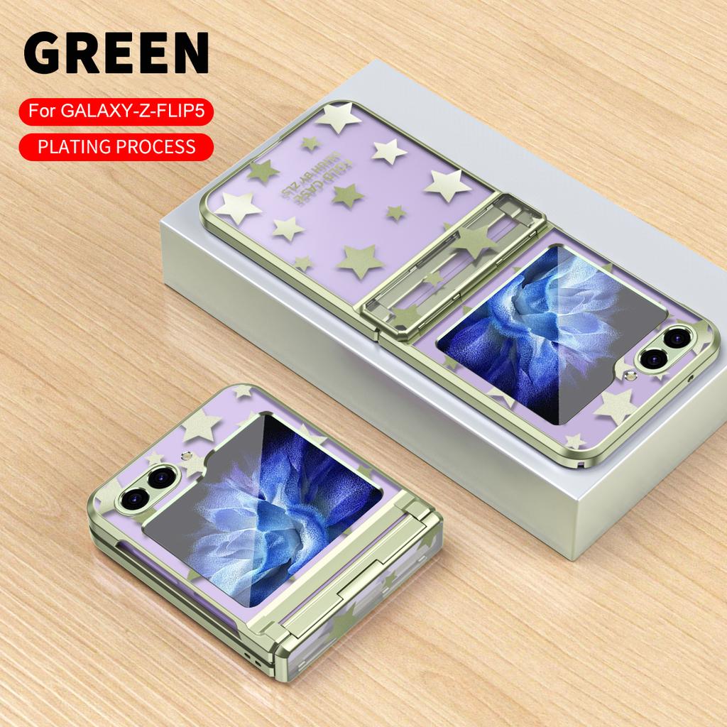For Samsung Galaxy Z Flip 5 4 3 Case Electroplating Transparent Starry Sky Flat Hinge Full Wrap Drop Cover For Flip5 Flip4 Flip3