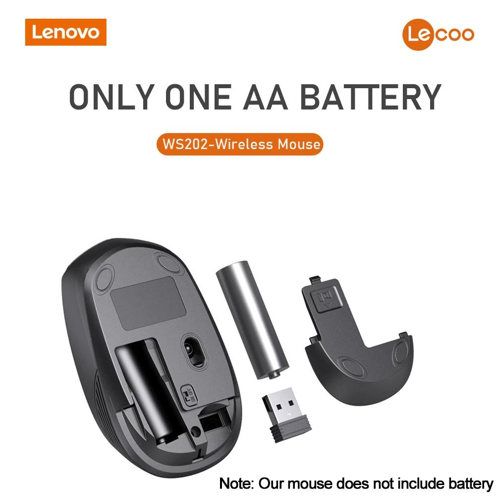Lenovo Lecoo WS202 2,4 GHz Kabellose Maus, Büromaus, 4 Tasten, Stummschaltung, ergonomisches Design mit 3 einstellbaren DPI für PC, Laptop, Schwarz