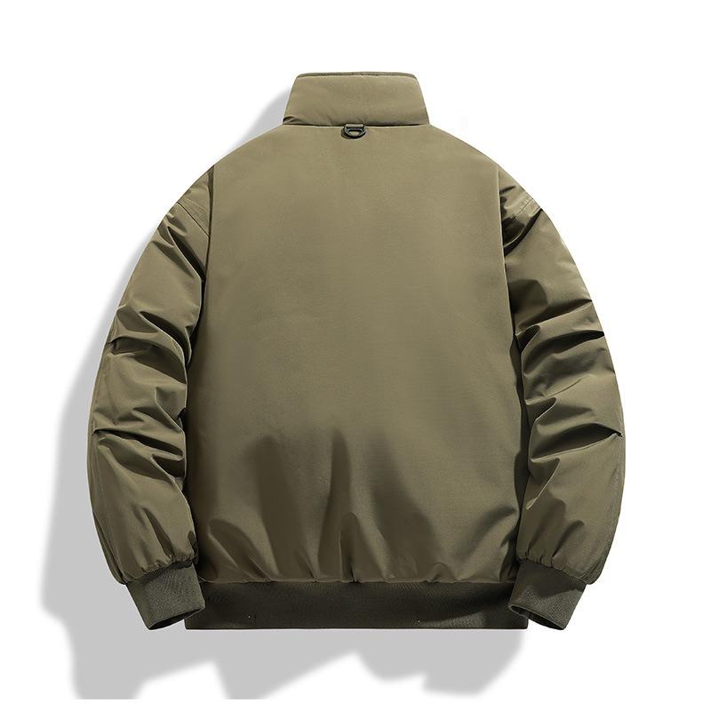 Solid color simple stand-up collar winter boys' 2025 new jacket top, loose thickened warm and trendy cotton clothes