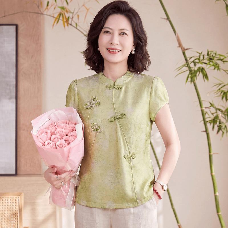 Women's New Chinese Style Embroidered Stand Collar Summer Top
