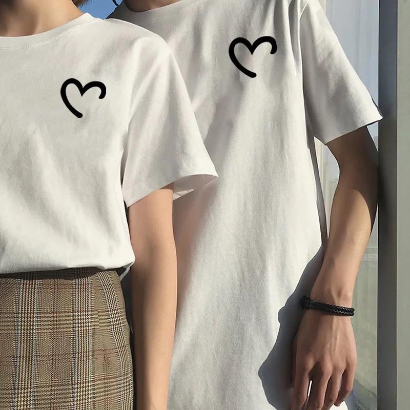 2023 Trendy Unisex Cotton T-Shirt with Heart Design - Short Sleeve, Loose Fit, Stylish Couples' Wear
