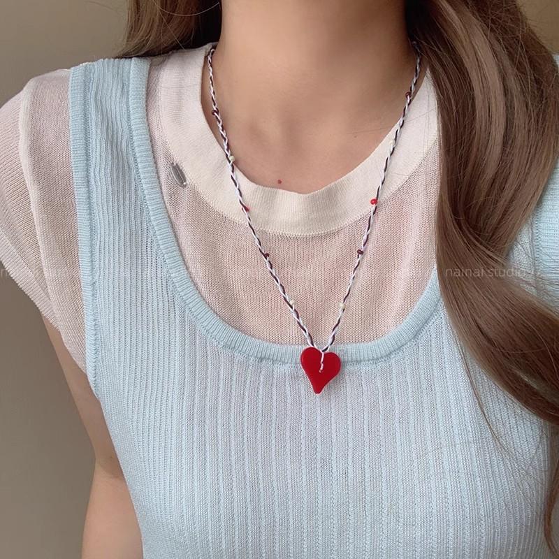 Cartoon niedlicher Apfel Liebe Hund bunter gewebter Halskette Damen Sommer lange Pullover Kette Zubehör