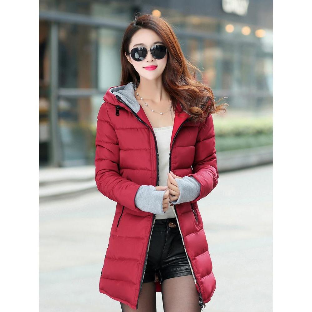 Mid-length Cotton-padded Jacket Women's Winter New Gloves Slim-fit Hooded Women's Down Padded Jacket