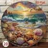 Metal Poster Round 8x8 Inch Vintage Nautical Beach Wall Art, Shell and Starfish Iron Sign for Living Room