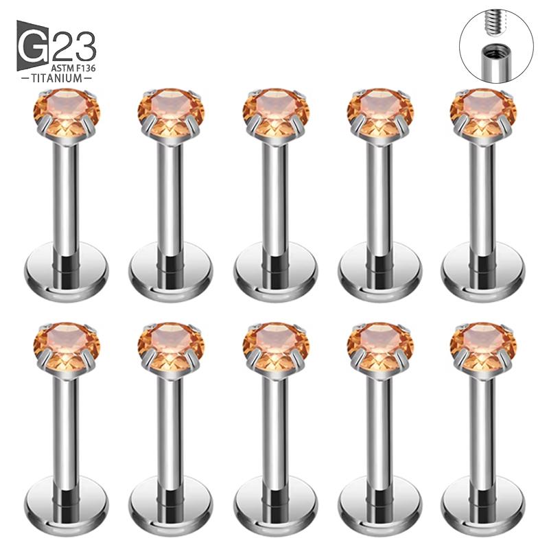 10 Stück ASTM F136 Titan 2/2,5/3/4mm CZ Labret Stud 16G Tragus Helix Knorpel Conch Flatback Ohrläppchen Piercing Körperschmuck