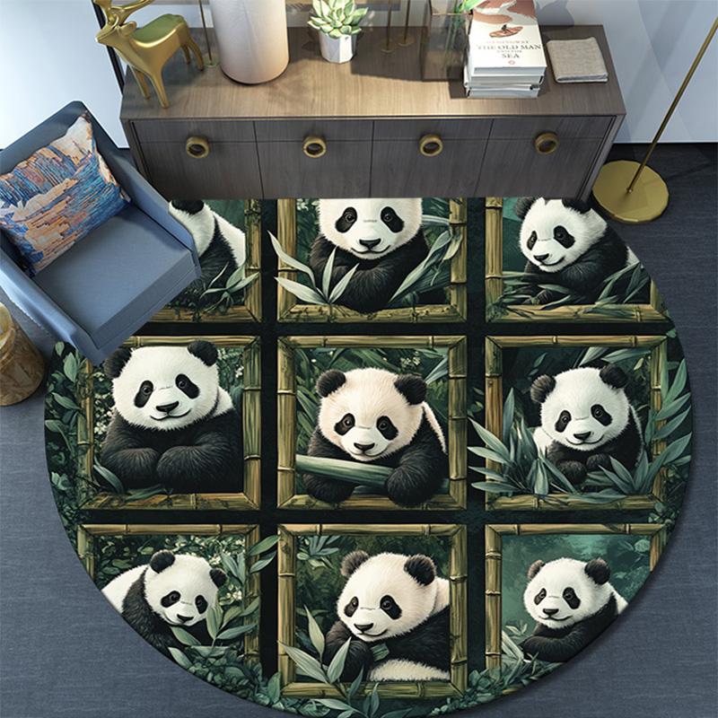 Pandas Round Area Rug,Carpet Rug for Living Room Bedroom Sofa Playroom Decor,Non-slip Floor Mat