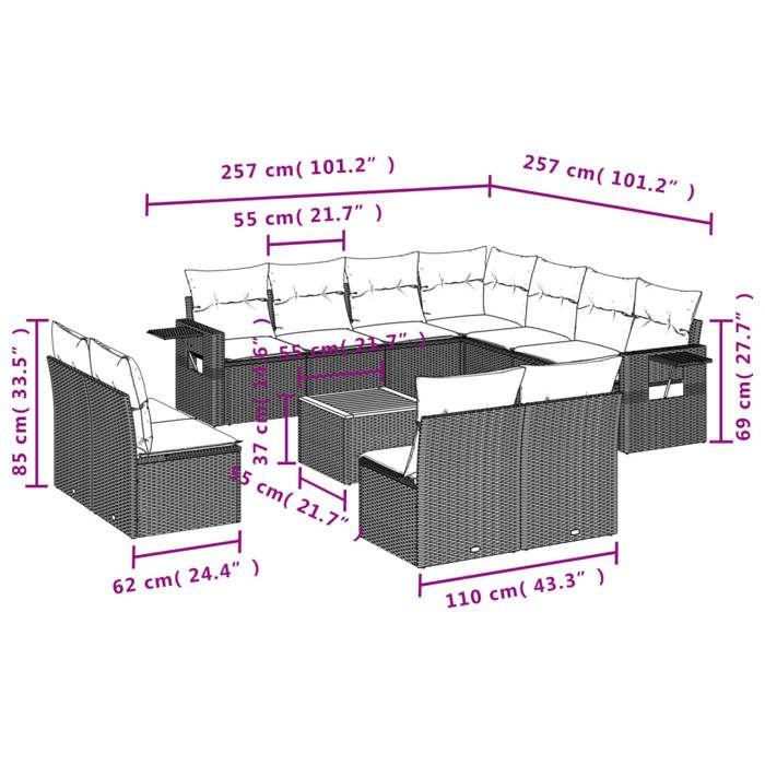 VidaXL Salon de Jardin avec Coussins 12 pcs, Canapés de Terrasse, Ensemble de Meubles de Patio, Mobilier d'Extérieur, Noir 3256952