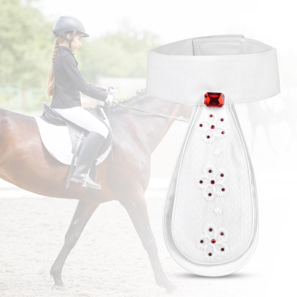 Stylish Children Horse Riding Collar Flower White Necktie Collar Tie Brooch Equestrian AccessoryRed Rhinestones Kid