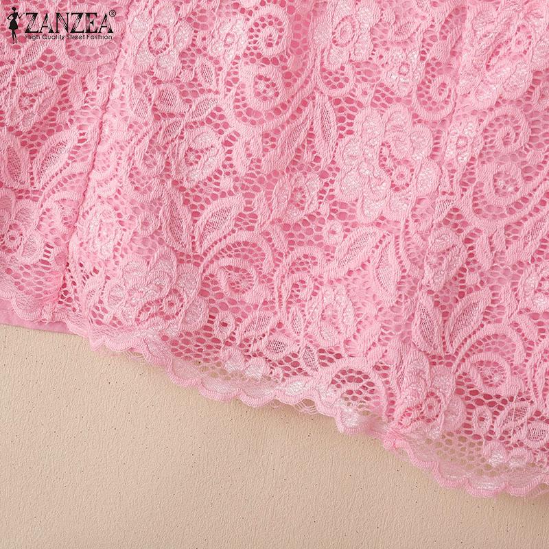 ZANZEA Womens Casual Hollow Out Lace Patchwork Loose Long Sleeve Blouse