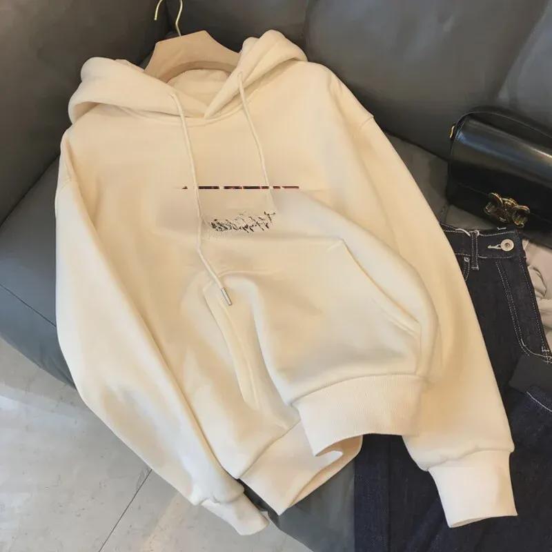 Women's Trendy Loose-Fit Plus Velvet Hooded Sweatshirt - Korean Style, Spring/Fall 2025 Collection