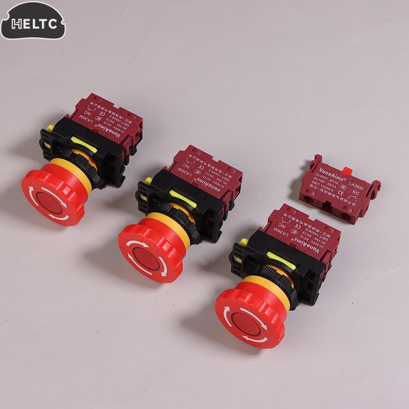 22MM LA36M Emergency Stop Button Switch E-Stop Plastic Mushroom Push Button Switches ON OFF With LED Light 12V-24V 110V 220-380V