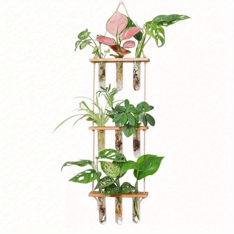 1pc Plant Propagation Tubes, 1/2/3 Tiered Wall Hanging Plant Terrarium with Wooden Stand Mini Test Tube Flower Vase Glass Planter for Hydroponic