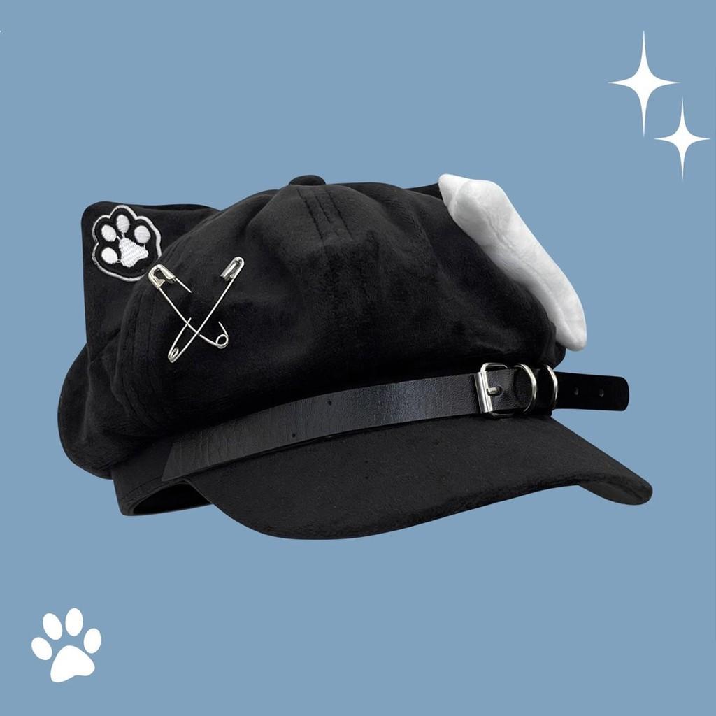 Y2k Cat Ear Beret Hat Soft Cute Anime Style For Casual Wear