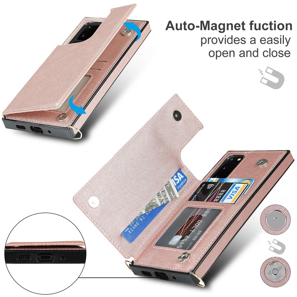 Dual Button Card Holder Wallet Phone Case for Samsung Galaxy S25 Ultra S24 Plus S23 FE S22 S21 S20 Note 20 Bracket Leather Cover