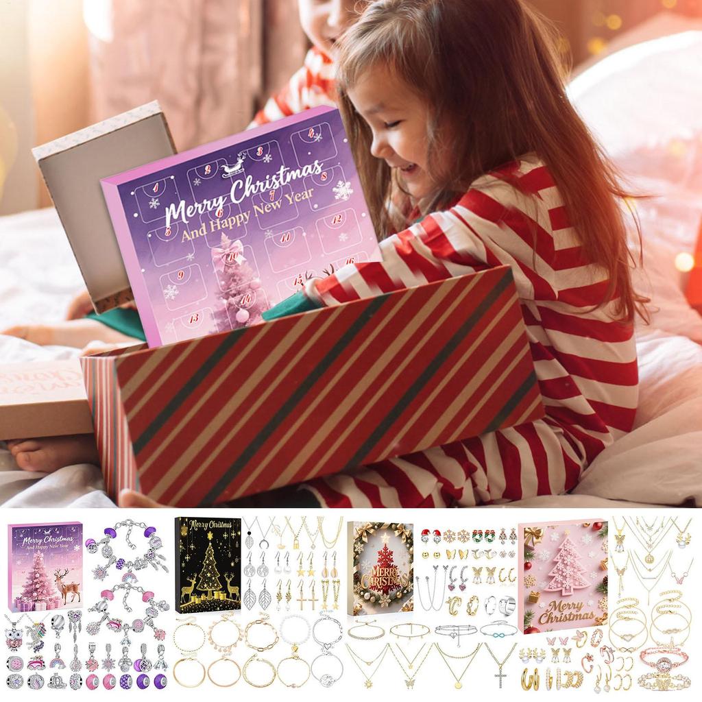 Christmas Jewelry Calendar Advent 24-Day 2025 Christmas Advent Girls Earring Bracelet Set Holiday Calendar for Women Girl