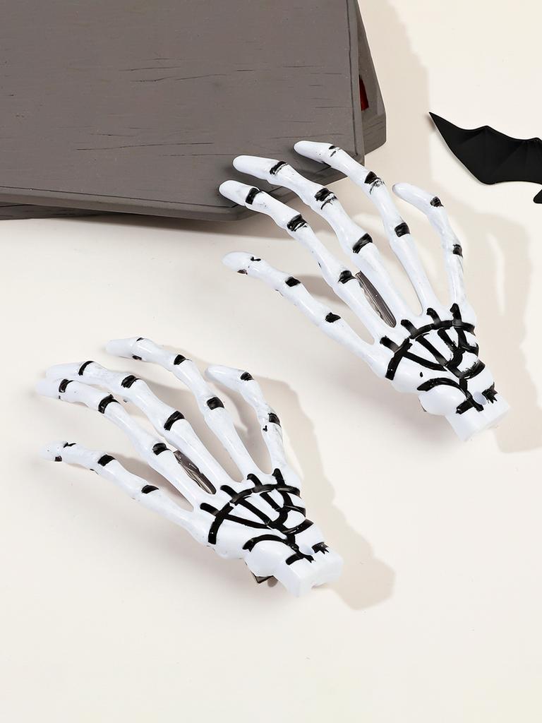 2 Pcs White Halloween Skeleton Hands Bone Hair Claw Clips,Punk Rock Horror Hair Clip for Women Girls Hair Accessories