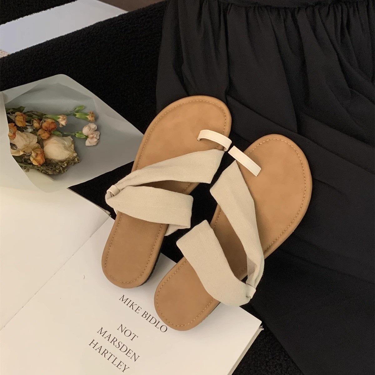 

Summer linen slippers women s new cover toe casual sandals beach shoes seaside vacation soft flat Roman shoes 35