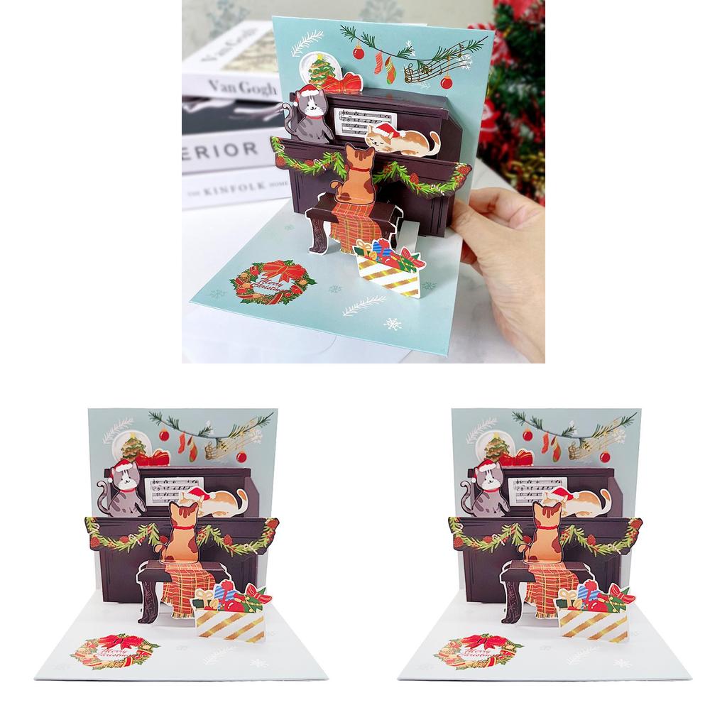 Christmas 3d Cat Piano Greeting Card With Handwritten Message For Women Gift