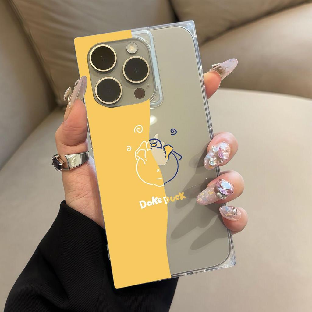 Clear Square Back Tube Case Protection For iPhone 12 14 Pro Max 11 13 15 Plus 16 ProMax Anti-Oxygen,Dumb Duck Pattern Casing