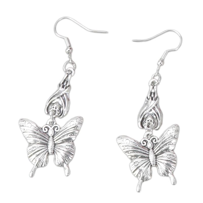 9x Goth Mysterious Drop Earring Jewelry Rose Heart for Butterfly Bat Skull for Cross Pendant Charm Vintage Earring For W