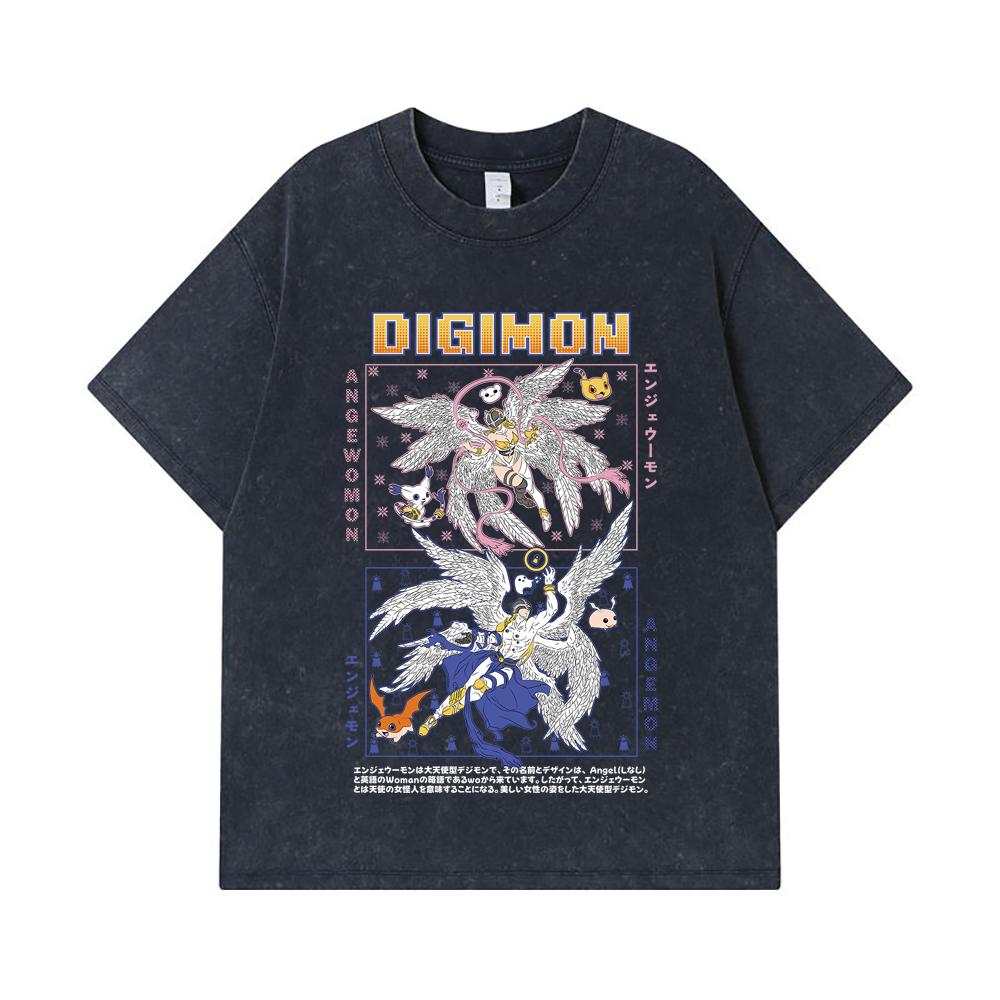 275 GSM Washed T-shirts 100% Cotton Digimon V7 Print Unisex Heavy Cotton T Shirt