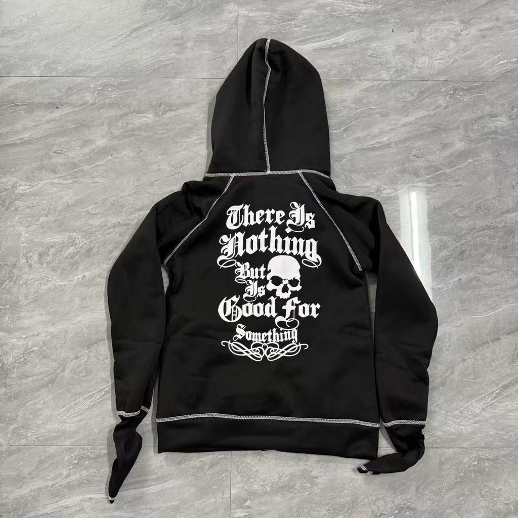 ZYLLO Fashion Retro Trend Harajuku Ins Zipper Hooded Cardigan Sweatshirt Street Punk Women Top Y2k Clothing